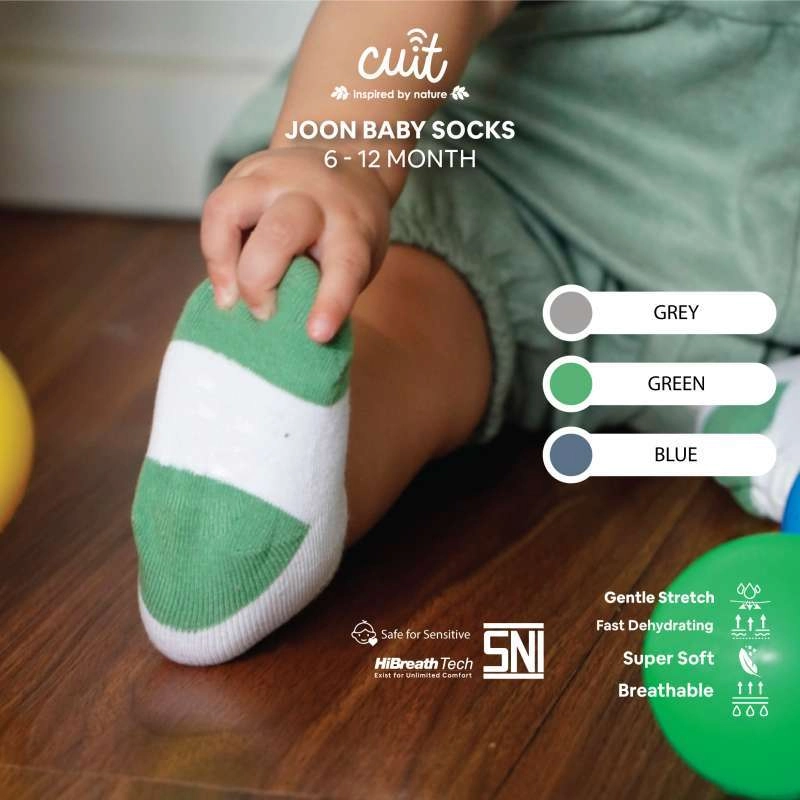 Product image Cuit Basic Sock Kaos Kaki Anak Bayi Stripe Garis Unisex Joon M (6-12 Month) White Green